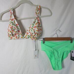 wild fable Shade & Shore 2 Piece Bikini Floral Top / Green Bottoms Size S/XS NWT